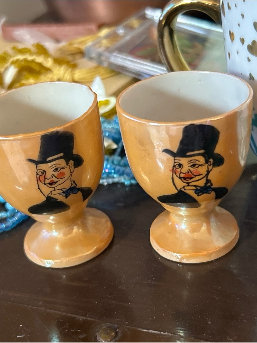Vintage Pair of Luster Ware Ceramic Egg Cups with Charlie McCathy
